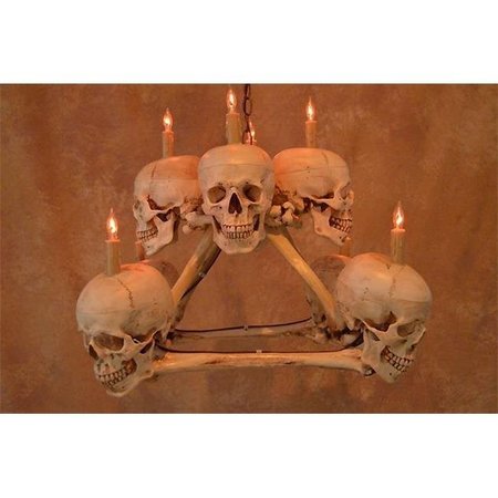 SKELETONS & MORE Skeletons & More SKUL-250 Two-Tiered Skull & Bone Chandelier with 8 Life-Size Skulls on Femur Frame SKUL-250